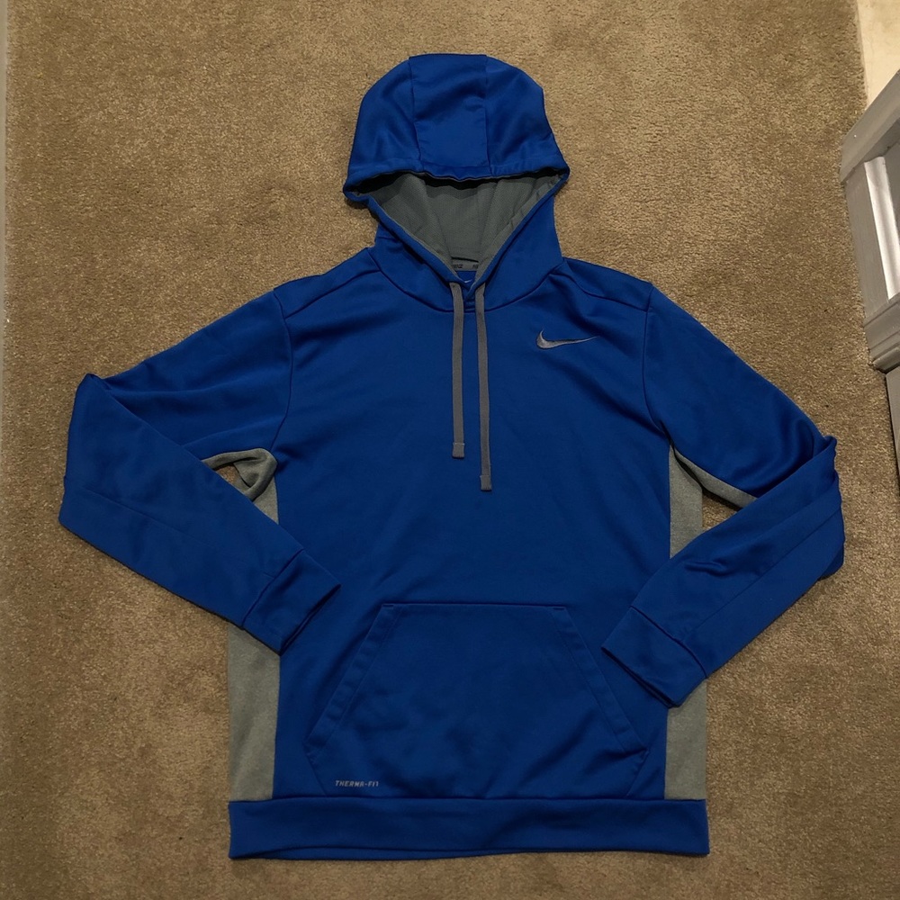Nike Blue and Grey Therma-Fit Hoodie